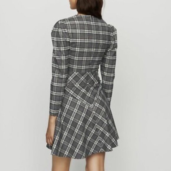 New Maje Rity Plaid Wool Blend Mini Dress Gray Small $320 - Picture 2 of 9